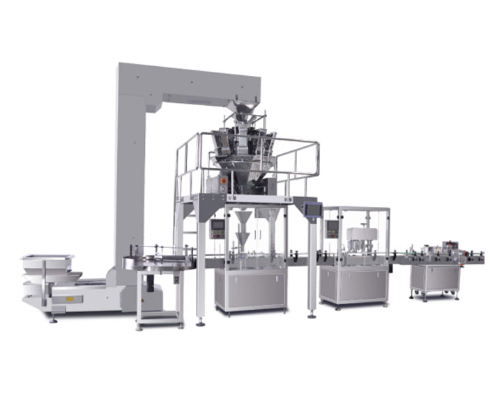 Multihead weigher packaging line for nuts